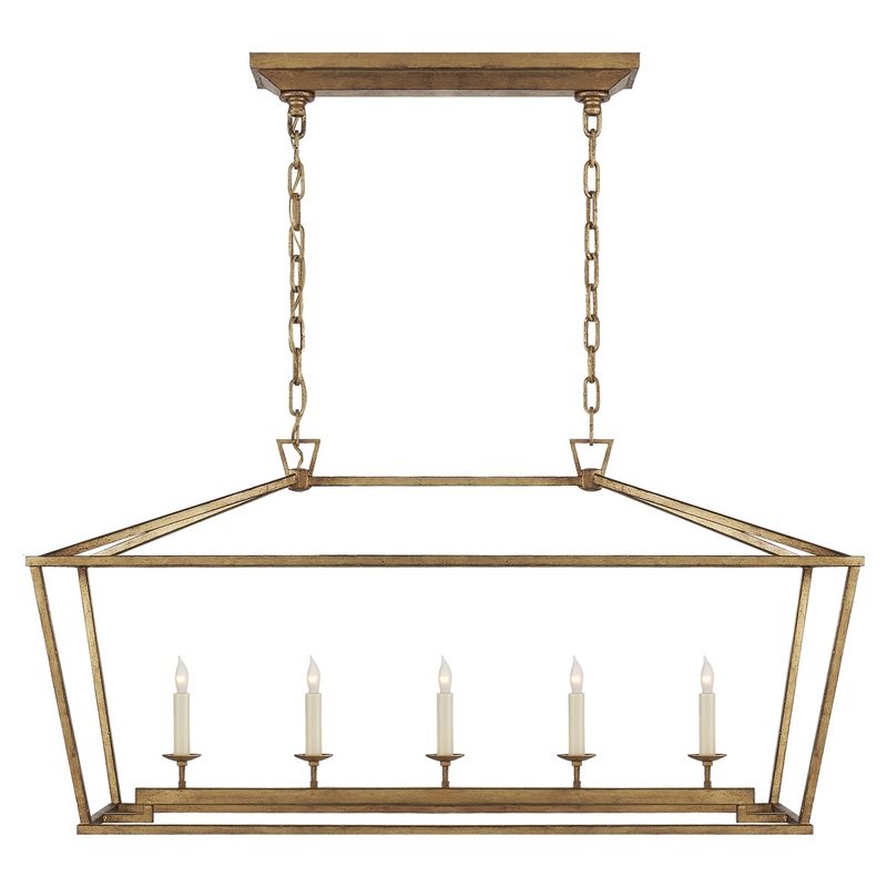 Five Light Linear Pendant from the Darlana Collection in Gilded Iron Finish by Visual Comfort Signature