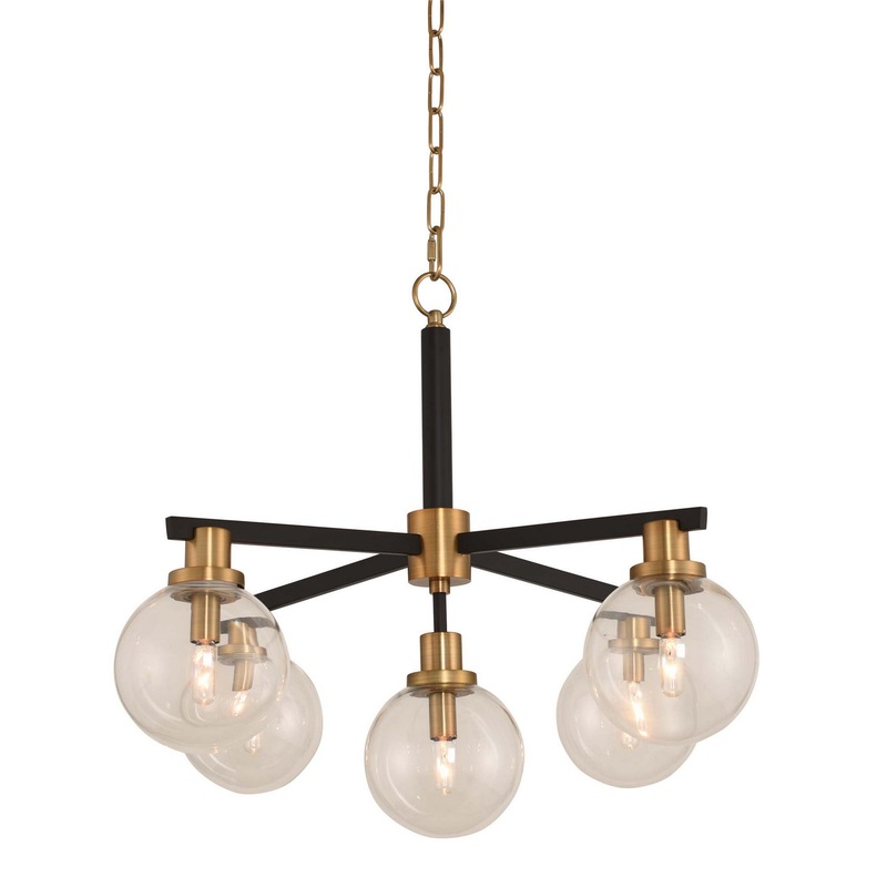 Five Light Pendant from the Cameo Collection in Matte Black Finish with Brushed Pearlized Brass Finish by Kalco