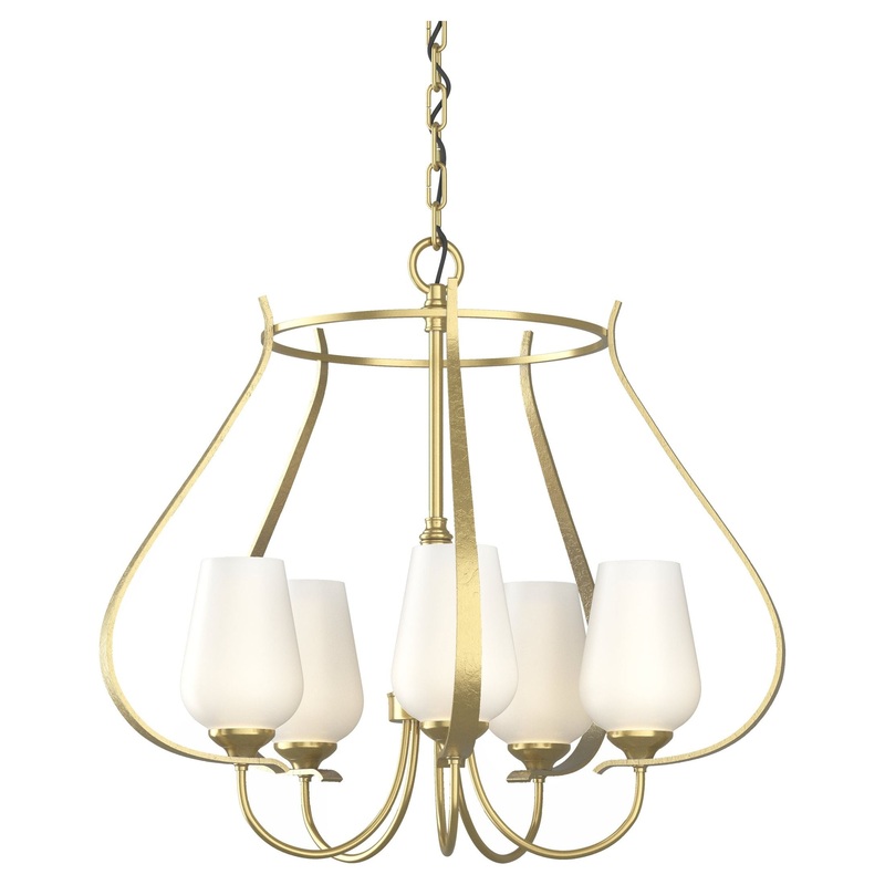 Flora 5-Arm Chandelier Modern Brass Opal Glass (GG)