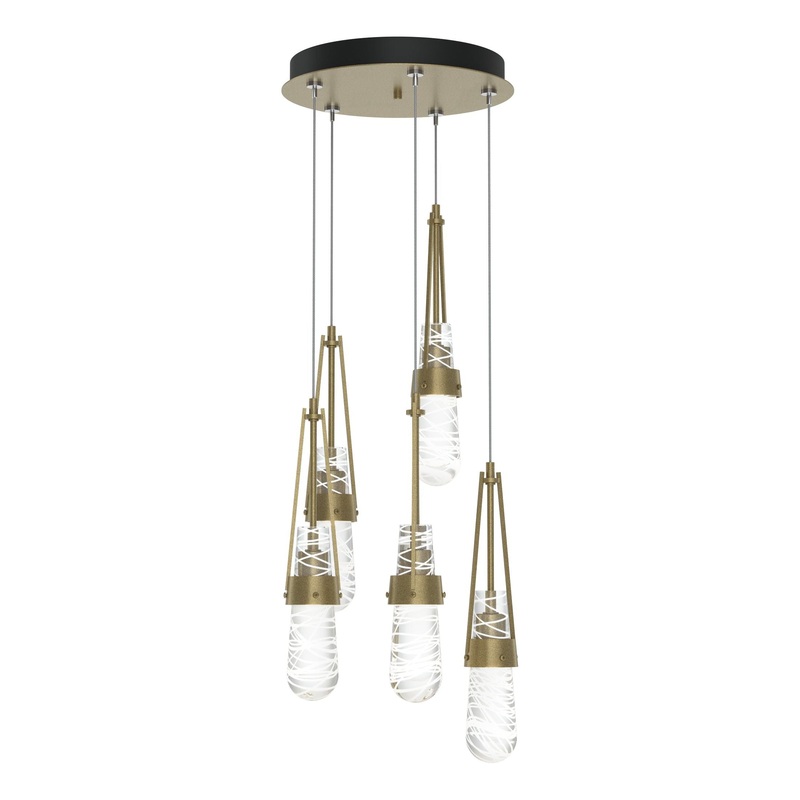Link 5-Light Blown Glass Pendant Soft Gold Clear Glass with White Threading (YJ)