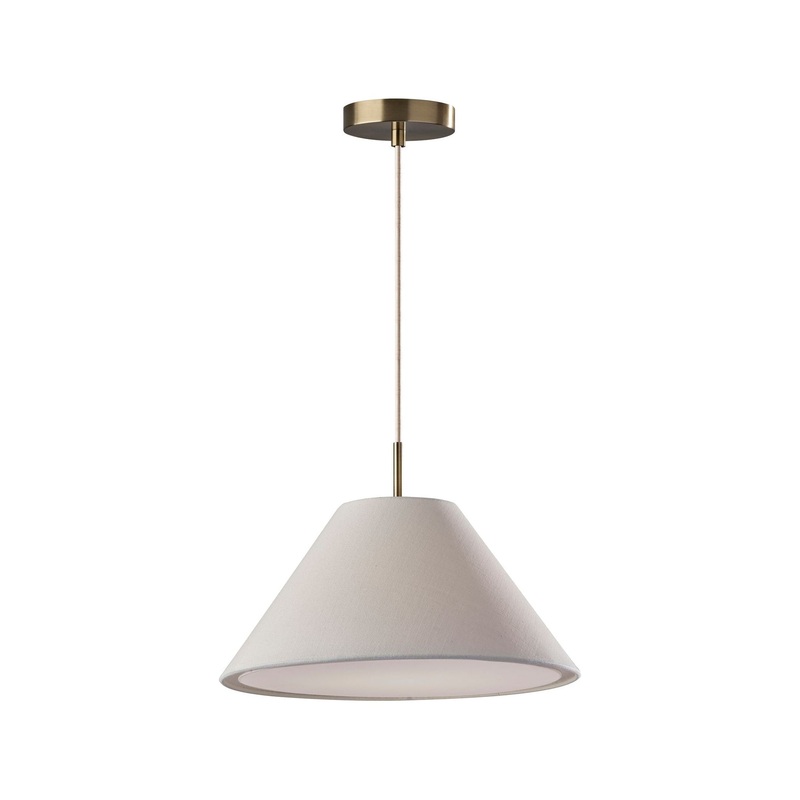 Hadley Pendant White Textured Fabric & Antique Brass