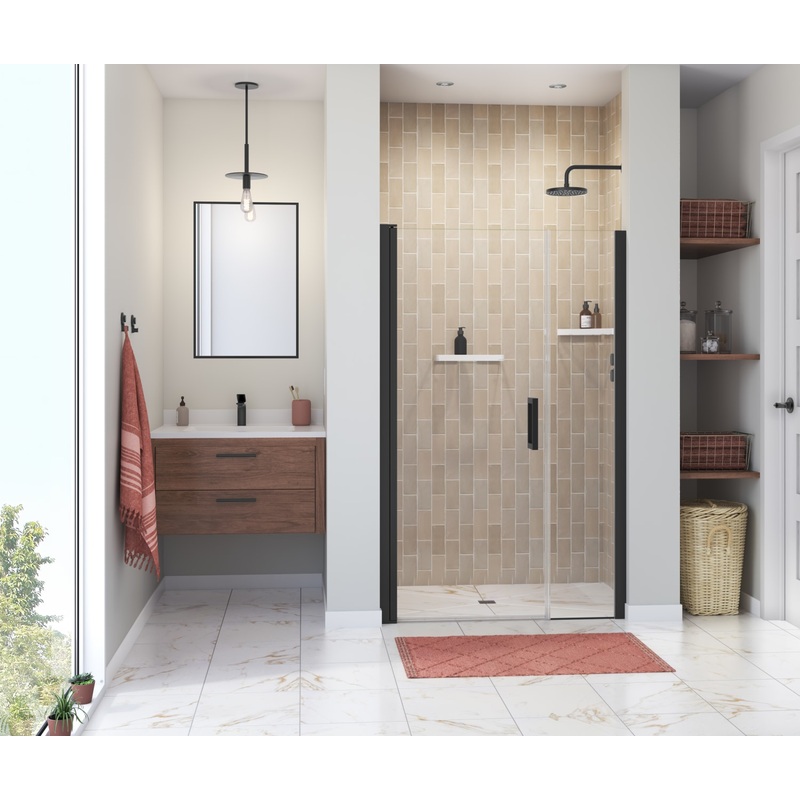 MAAX 138269-900-340-101 Manhattan 41-43 x 68 in. 6 mm Pivot Shower Door for Alcove Installation with Clear glass & Square Handle in Matte Black