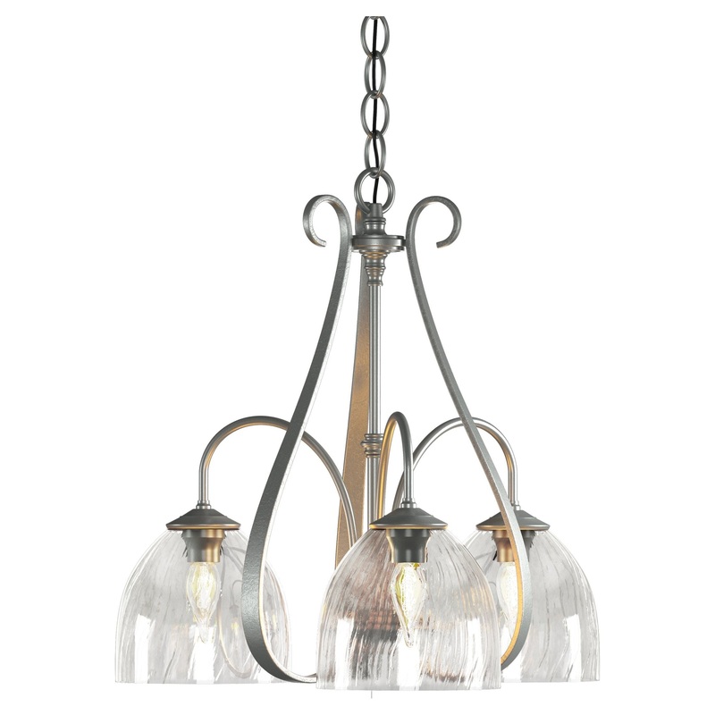 Sweeping Taper 3-Arm Chandelier Vintage Platinum Water Glass (LL)