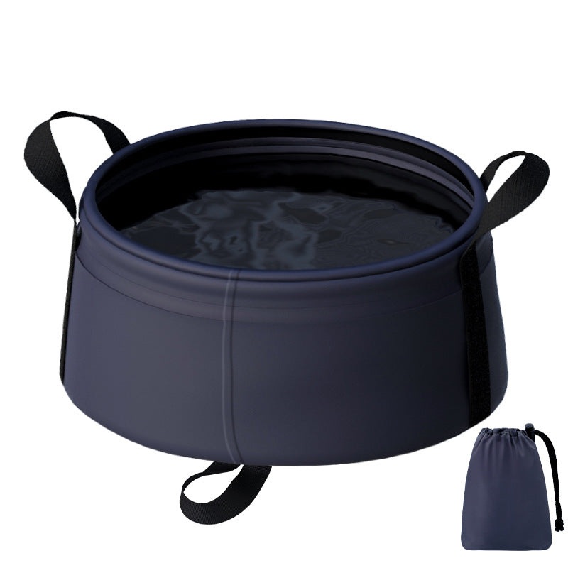 2 Pcs Dark Blue Ultra-Lightweight Collapsible Travel Basin – Waterproof Folding Bucket for Camping, Hiking & Outdoors (8.5L)