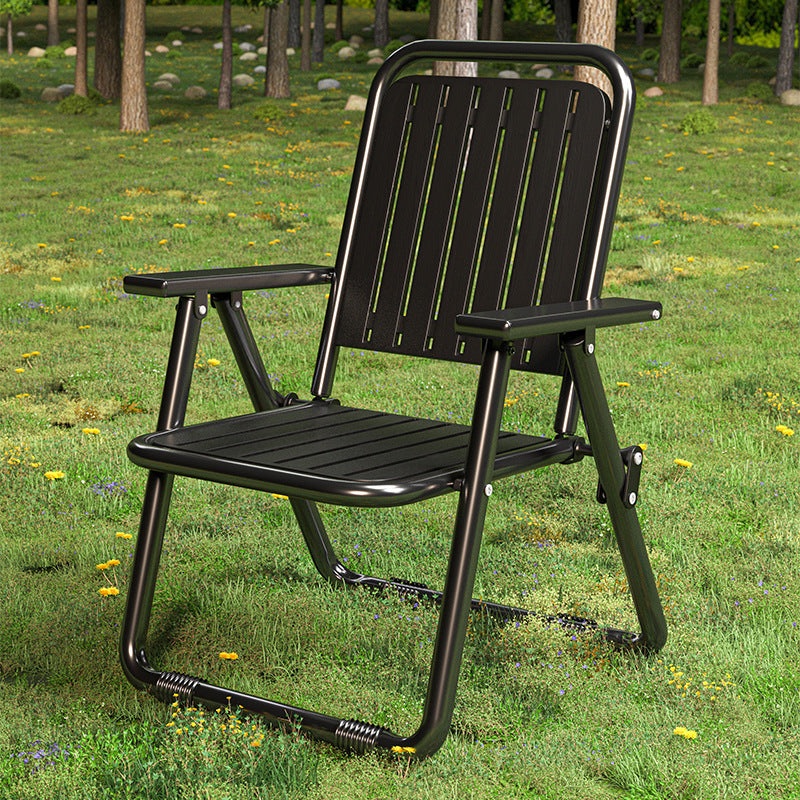 Black Portable Folding Chair – Outdoor Beach and Camping Recliner