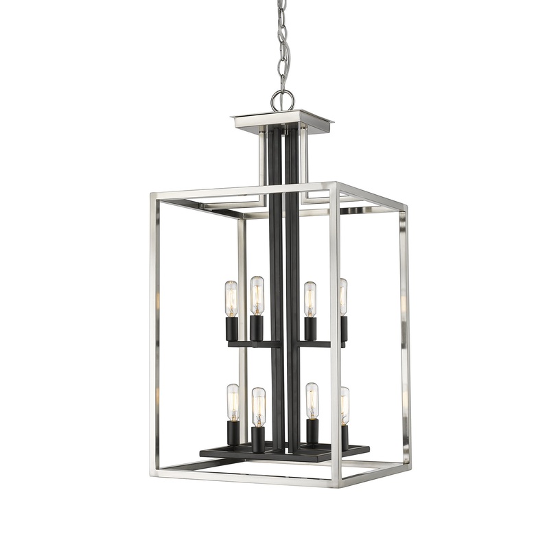 Eight Light Chandelier from the Quadra Collection in Brushed Nickel / Black Finish by Z-Lite