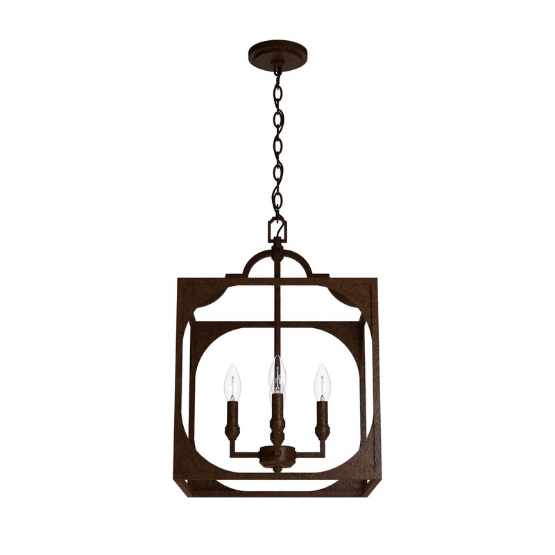 Four Light Pendant from the Highland Hill Collection in Textured Rust Finish by Hunter