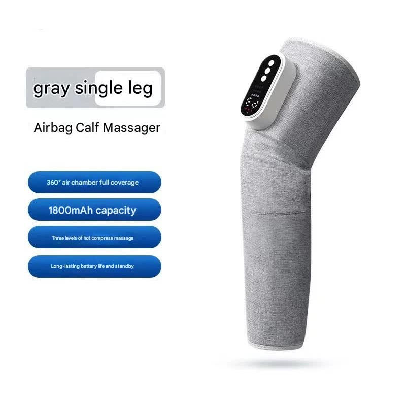Rechargeable Air Compression Leg Massager with Heat Therapy for Knee & Calf Relief(grey-Single)