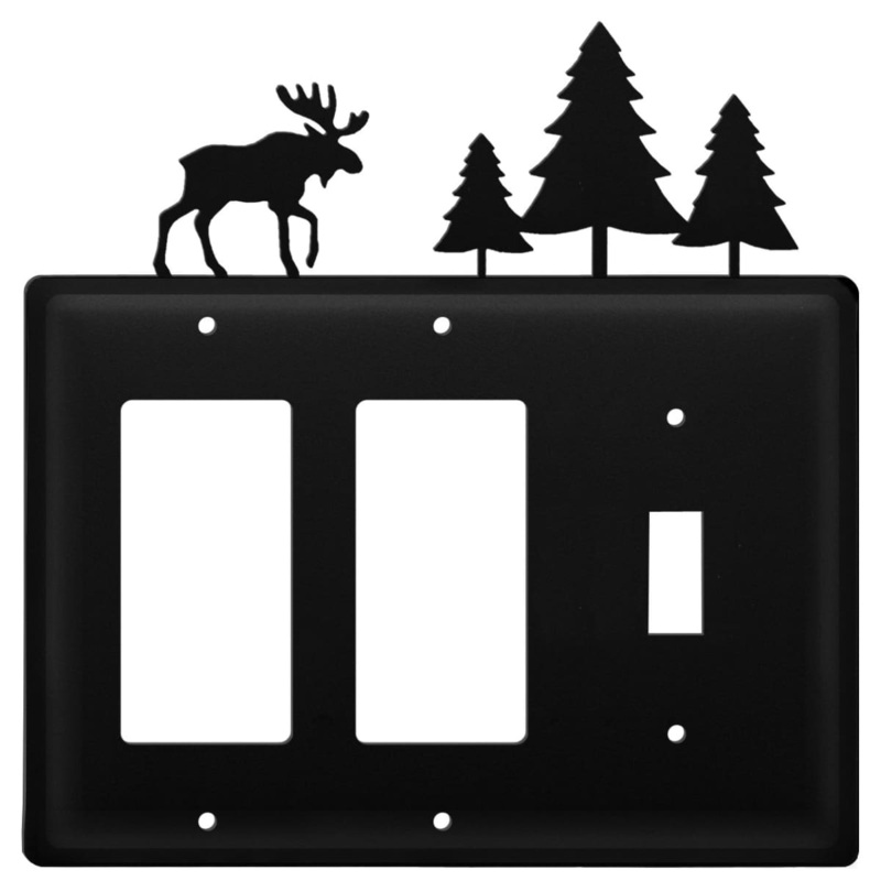 Village Wrought Iron EGGS-22 Triple Moose & Pine Trees Double GFI and Single Switch Cover CUSTOM Product