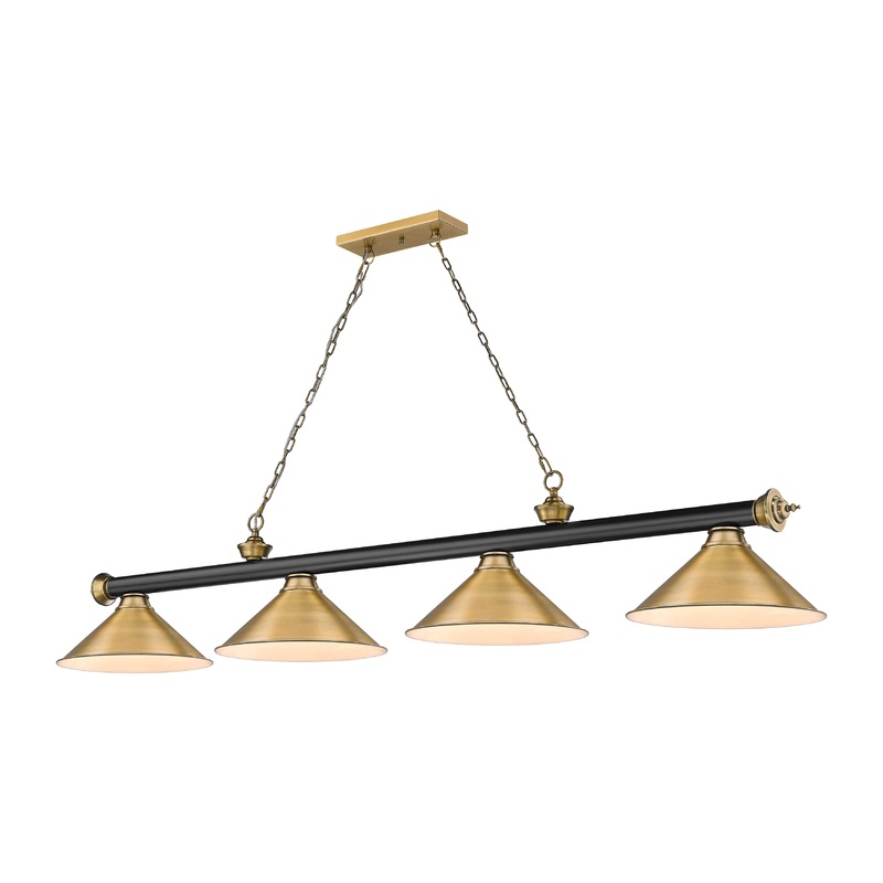 Cordon 4-Light Billiard Matte Black + Rubbed Brass Cone Rubbed Brass Steel