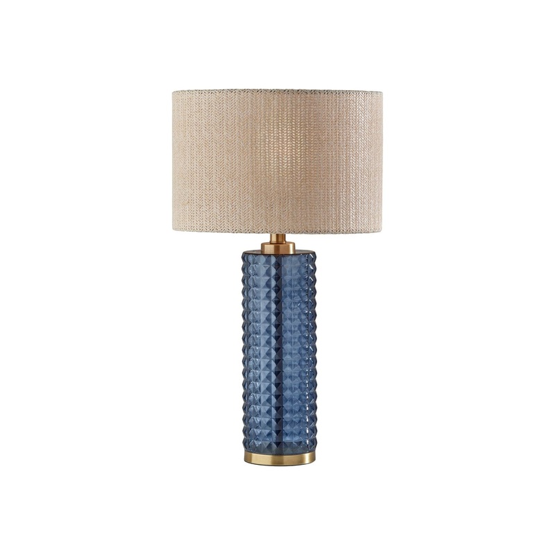 Delilah Table Lamp Antique Brass & Blue Textured Glass