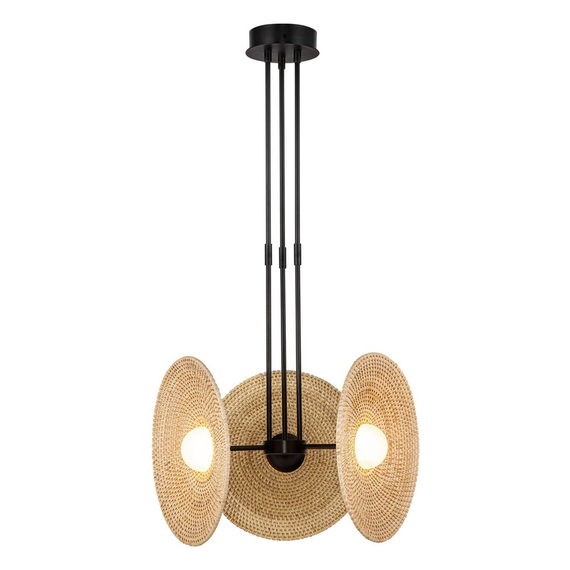 LED Pendant from the Harbour Collection in Urban Bronze/Woven Rattan Finish by Alora