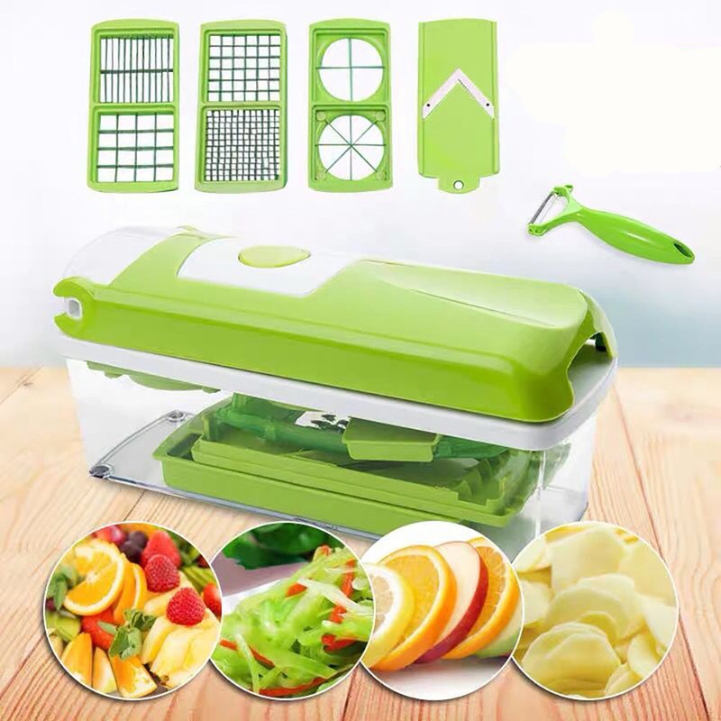 Multi-Functional Vegetable Chopper & Slicer Set – Dicer, Grater with Food Container & Peeler(green)