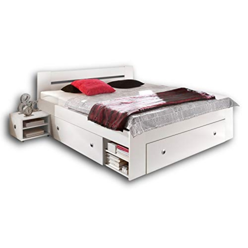 Stella Trading Stefan Letto Matrimoniale Moderno 140 x 200 cm con 2X comodini-cameretta Completa in Bianco, Engineered Wood