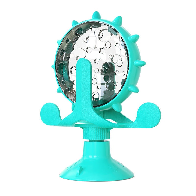 Blue Interactive Pet Treat Dispenser – Spinning Wheel Food Puzzle Toy for Cats & Dogs with Suction Cup Base