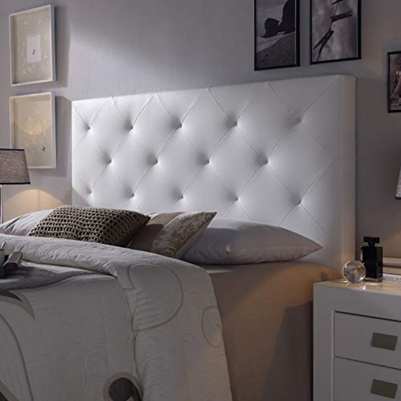 marcKonfort Testiera Rombo 140×60 cm Bianco, Pelle Sintetica, Imbottita in Schiuma, 8 cm di Spessore, Kit Montaggio Incluso