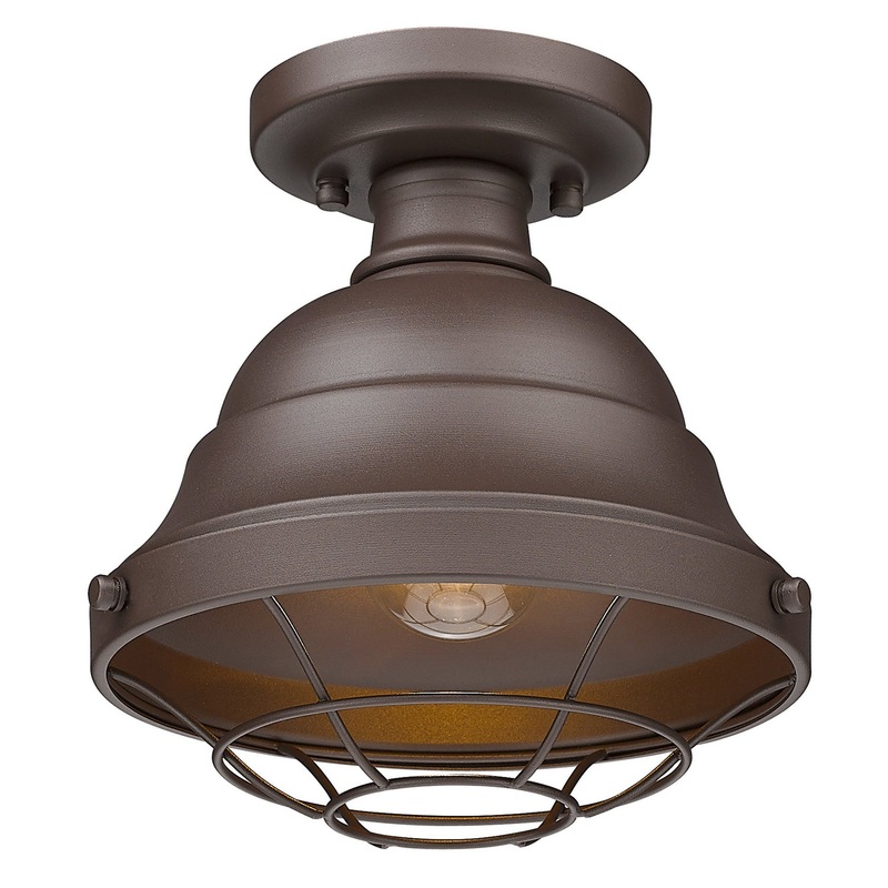One Light Outdoor Semi-Flush Mount from the Bartlett TBZ Collection in Textured Bronze Finish by Golden