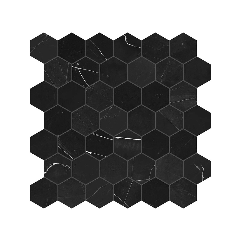 2″ Hex Galaxia Nero Polished Marble Mosaic 1 Sheet = .99 Sqft Hexagon