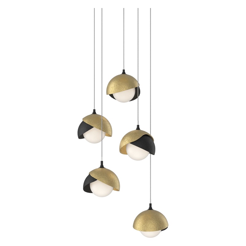 Brooklyn 5-Light Double Shade Pendant Black Modern Brass