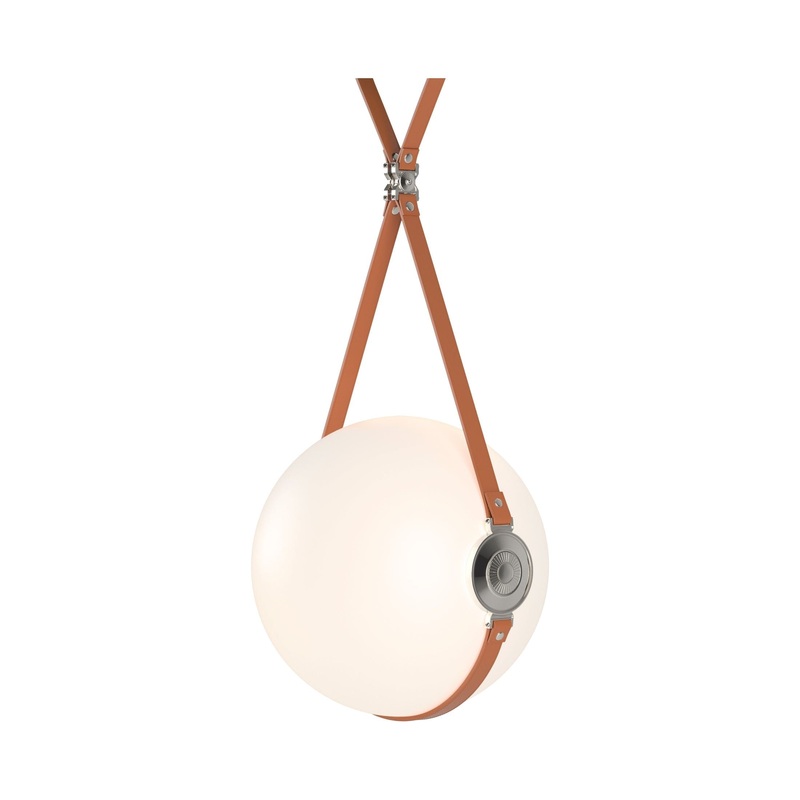 Derby Large LED Pendant Black Polished Nickel with Chestnut Leather Non-Branded Plate