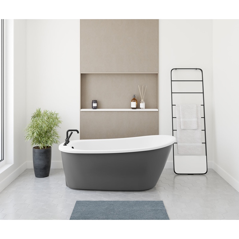 MAAX 105797-000-002-127 Sax AcrylX Freestanding End Drain Bathtub in White with Thundey Grey Skirt