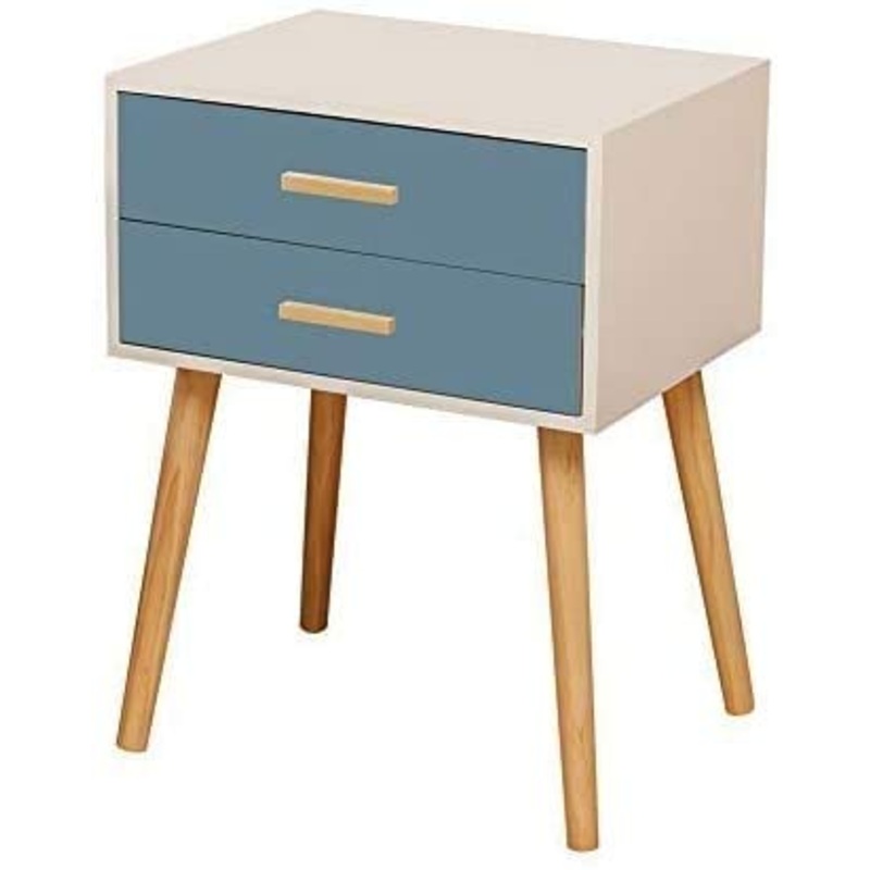 SEESEE.U Comodino Armadio con cassetto Materiale Pino + mobili Camera da Letto Design Moderno paulonia (Blu, 2 cassetti)