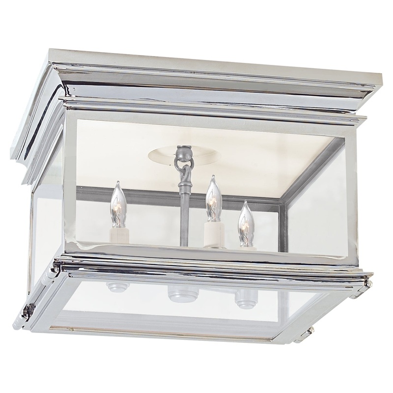 Three Light Flush Mount from the Club Square Collection in Polished Nickel Finish by Visual Comfort Signature