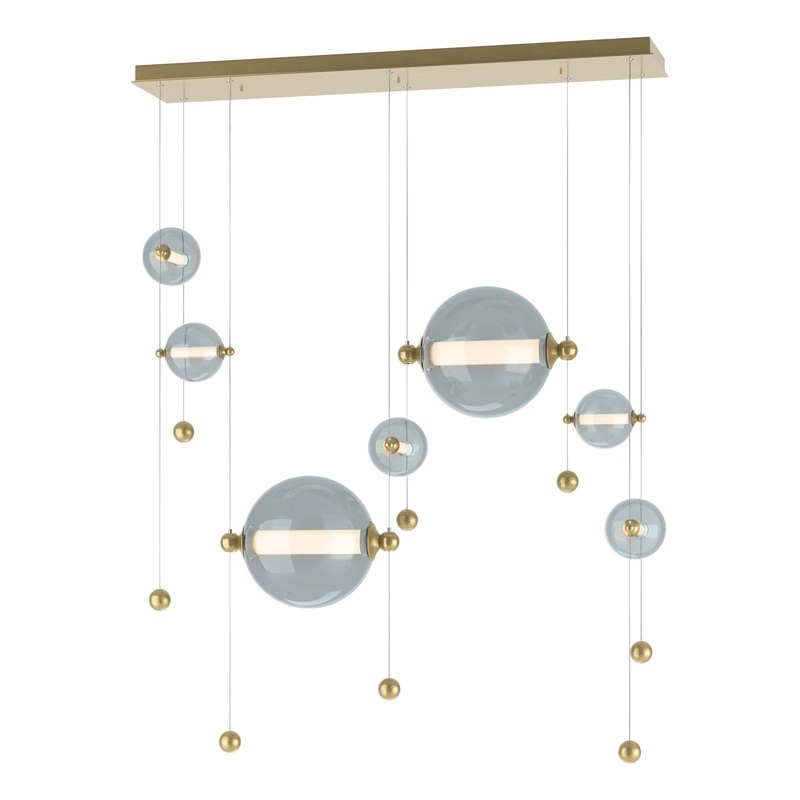 Abacus 7-Light Double Linear LED Pendant Modern Brass Cool Grey Glass (YL)