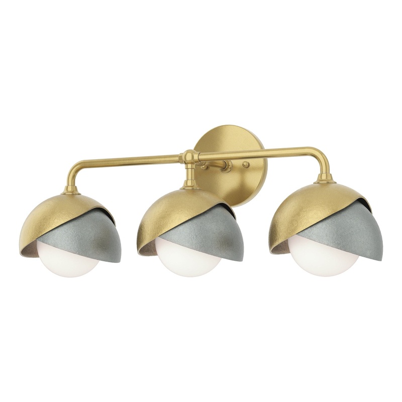 Brooklyn 3-Light Double Shade Bath Sconce Modern Brass Vintage Platinum