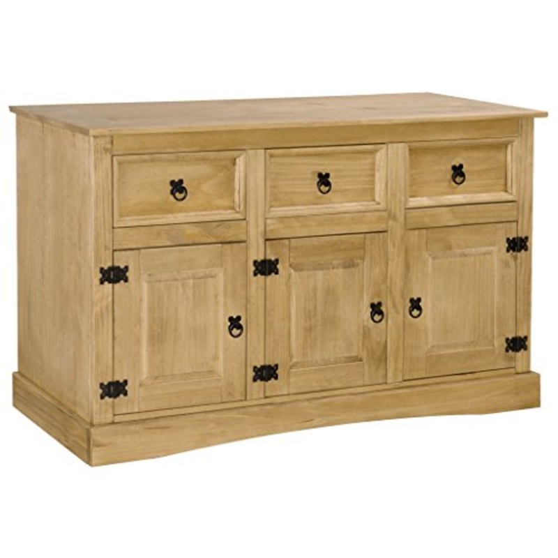 Credenza in legno, Collezione di credenzein massello di pino, Corona Credenza Buffet Armadio con 3 cassetti e scomparti Consolle Tavolo Cucina Armadio per Sala da pranzo Soggiorno