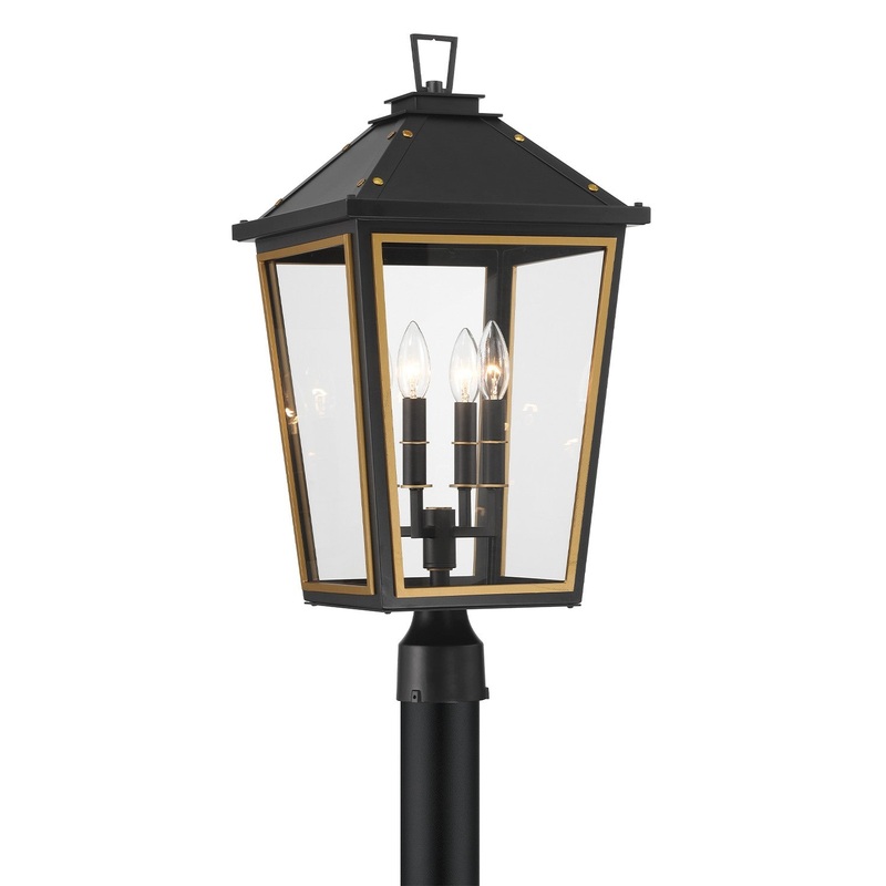 Four Light Outdoor Post Mount from the Hawkins Collection in Matte Black/Textured Gold Finish by Crystorama