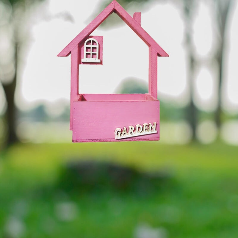 Pink Charming Wooden House Hanging Bird Feeder – Attract Wild Birds to Your Garden