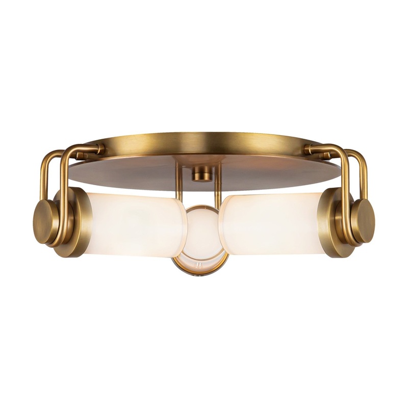 Three Light Flush Mount from the Wynwood Collection in Vintage Brass/Glossy Opal Glass Finish by Alora