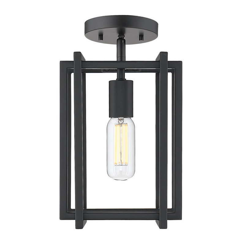 Tribeca 1-Light Semi-Flush in Matte Black with Matte Black Accents