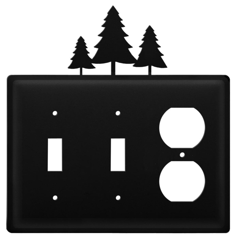 Village Wrought Iron ESSO-20 Triple Pine Trees Double Switch & Single Outlet Cover