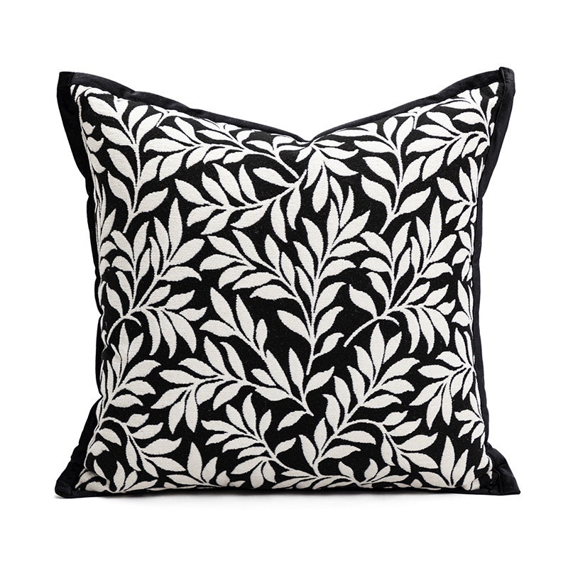 45*45cm Leaves Triangle Elegant Two-Piece INS-Style Jacquard Pillow Covers – Black & White Sofa Decor