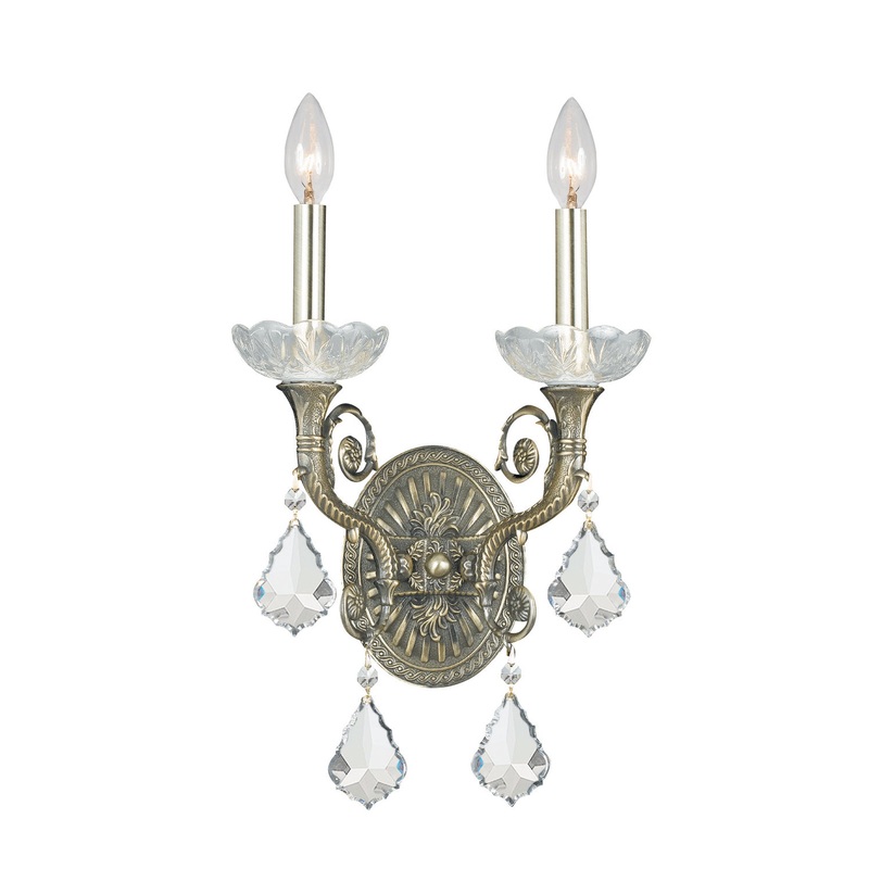 Crystorama 1482-HB-CL-SAQ Majestic Two Light Wall Sconce Historic Brass (Discontinued)