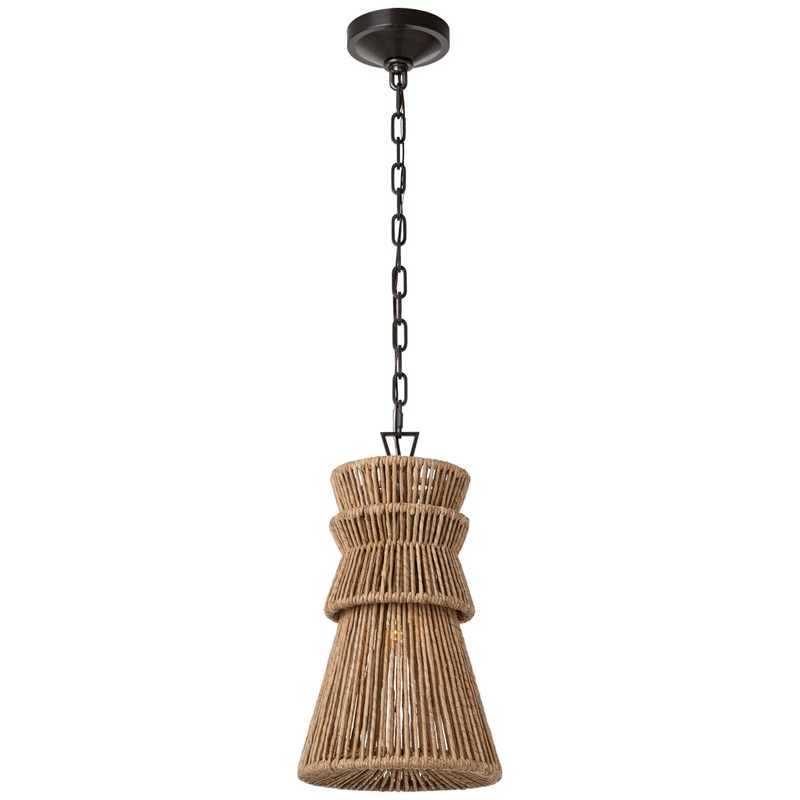 LED Pendant from the Antigua Collection in Bronze And Natural Abaca Finish by Visual Comfort Signature