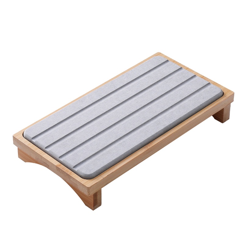 Light Grey Natural Diatomaceous Earth Absorbent Drying Tray with Bamboo Base – Quick-Dry Stone Mat for Kitchen & Bathroom Sink