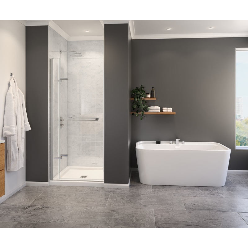 MAAX 139584-810-084-000 Capella 78 32 -35  x 78 in. 8 mm Pivot Shower Door for Alcove Installation with GlassShield glass in Chrome