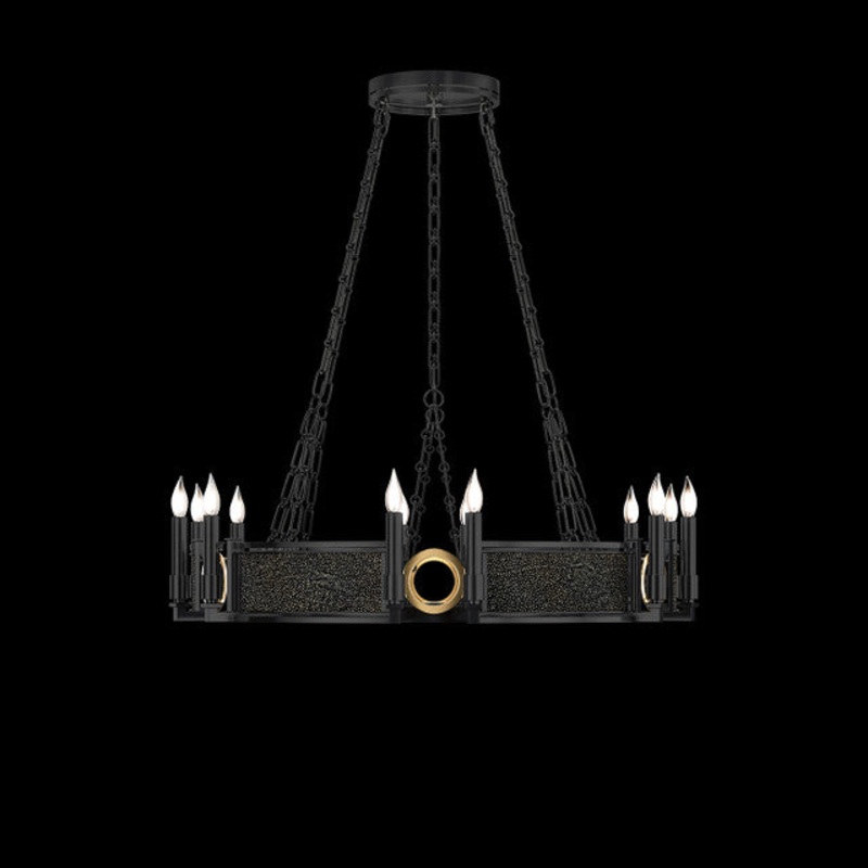Mirage 35.75″W Round Chandelier Black Iron/Brass/Black Knight