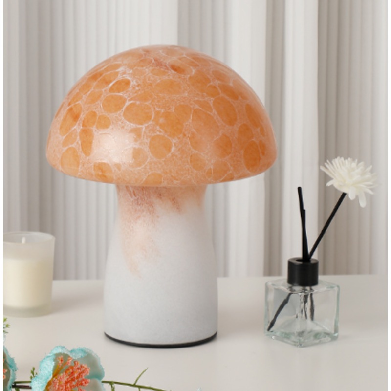 Speckled Orange Retro Swirl Glass Mushroom Table Lamp – LED Bedside Night Light