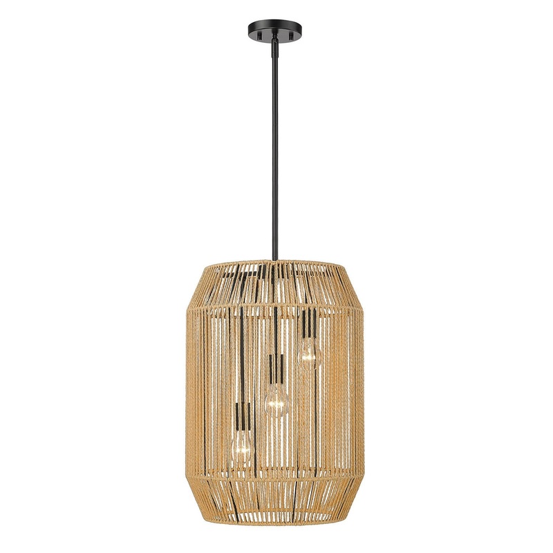 Three Light Pendant from the Marlee Collection in Matte Black Finish by Golden