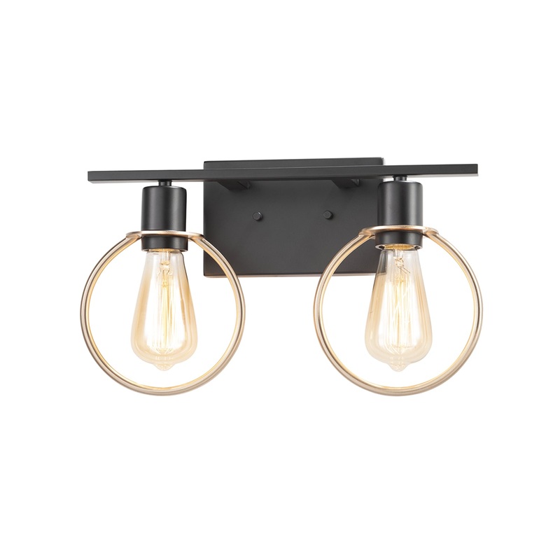 Two Light Bath Bar from the Volta Collection in Matte Black w/ Brass Finish by Justice Designs