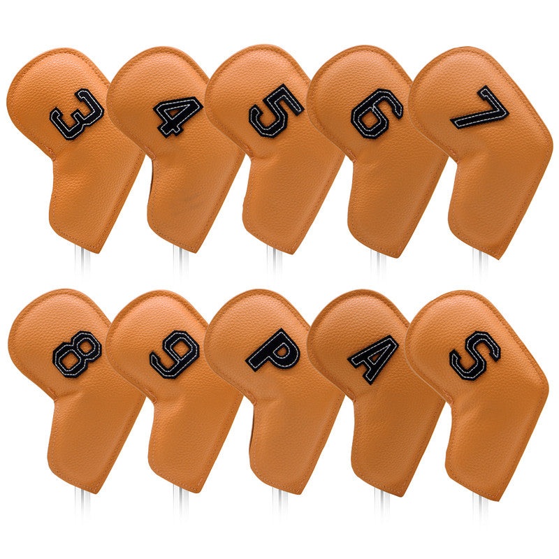Yellow Golf Iron Head Covers Set of 10 – Waterproof PU Leather Club Protectors with Embroidered Numbers (3-9, P, A, S)