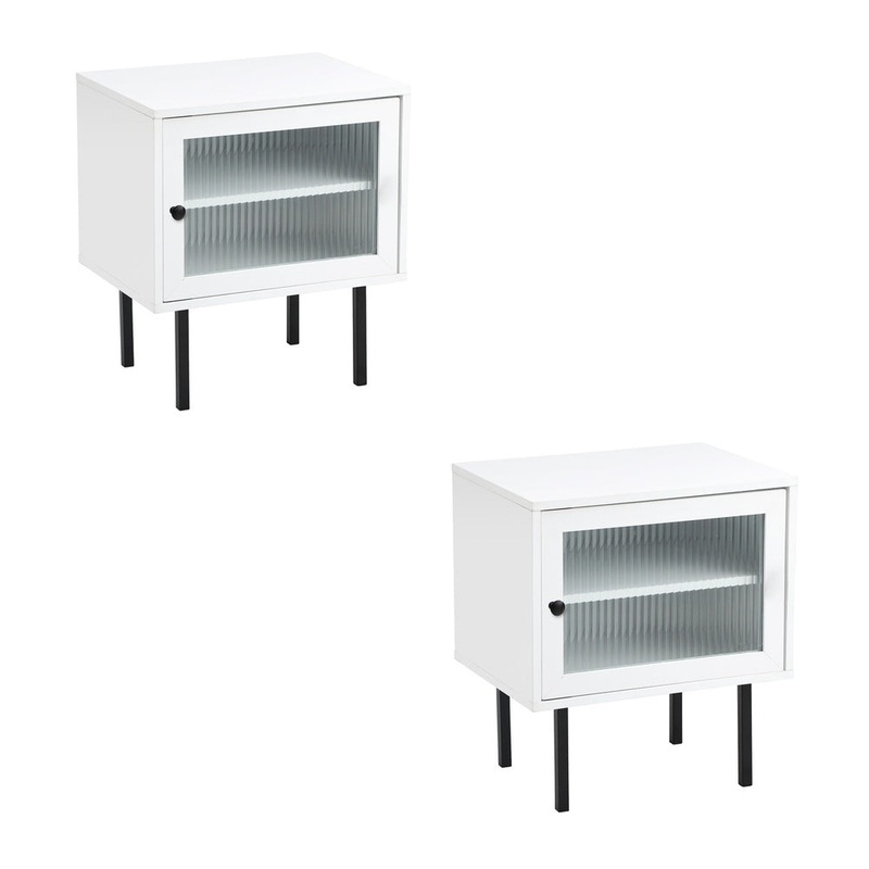 2X Bedside Tables Storage Cabinet Glass Door White