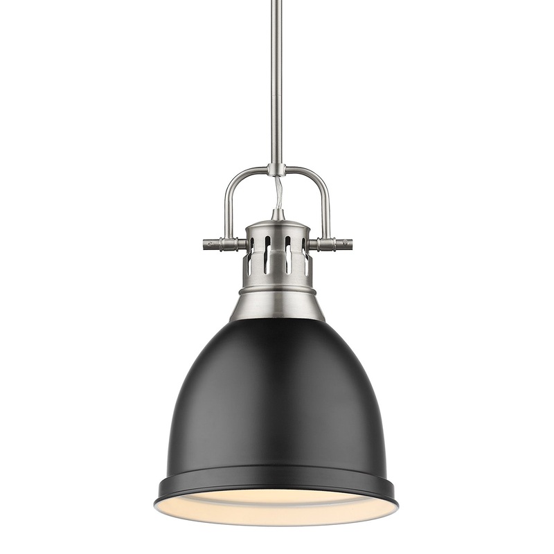 Duncan Small Pendant with Rod inPewterwith a Matte Black Shade