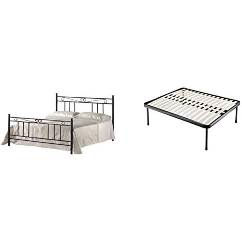 Letto 1 Piazza e Mezza, in Ferro BATTUTO, Modello Rita, Vari Colori (Nero, Sfumature Oro + Rete Compatibile 120×190 Alta QUALITA’)