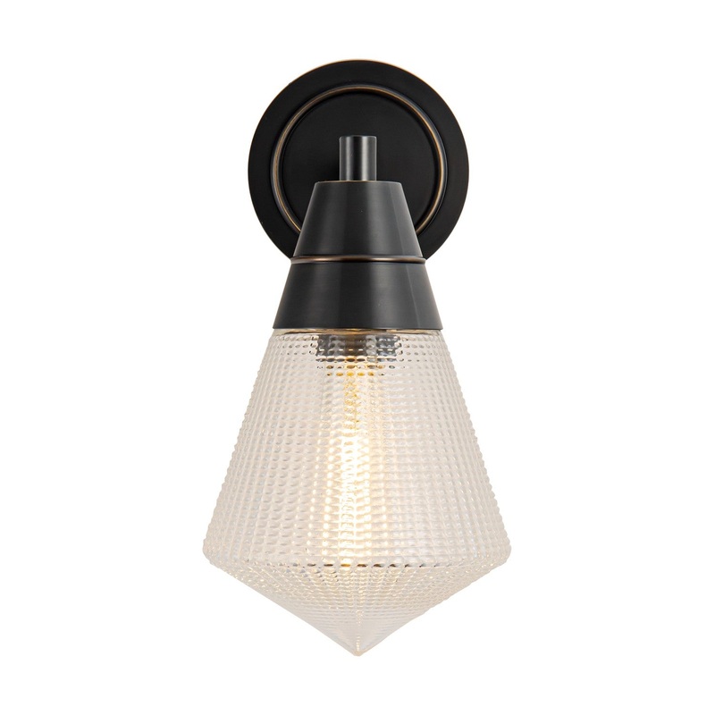One Light Wall Sconce from the Willard Collection in Urban Bronze/Clear Prismatic Glass Finish by Alora