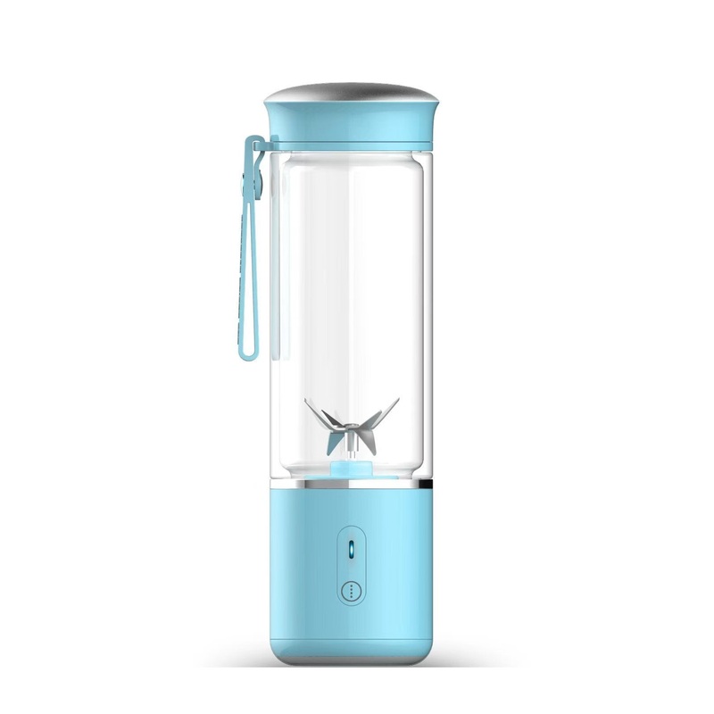 Portable Electric Juicer Blender – 450ml Glass Cup, 6-Blade, 20000RPM, USB Rechargeable(Light blue)